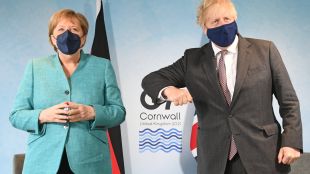 Премиерът на Великобритания Борис Джонсън и германският канцлер Ангела Меркел