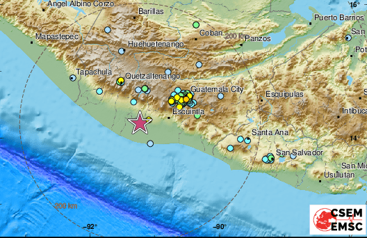 Земетресение с магнитуд 6,0 по Рихтер е регистрирано в Гватемала.