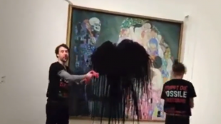 Екоактивисти заляха с черна течност картината на австрийския художник Густав