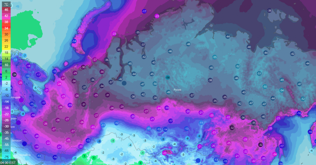 Рекорден студ скова Русия, където температурите на места паднаха до
