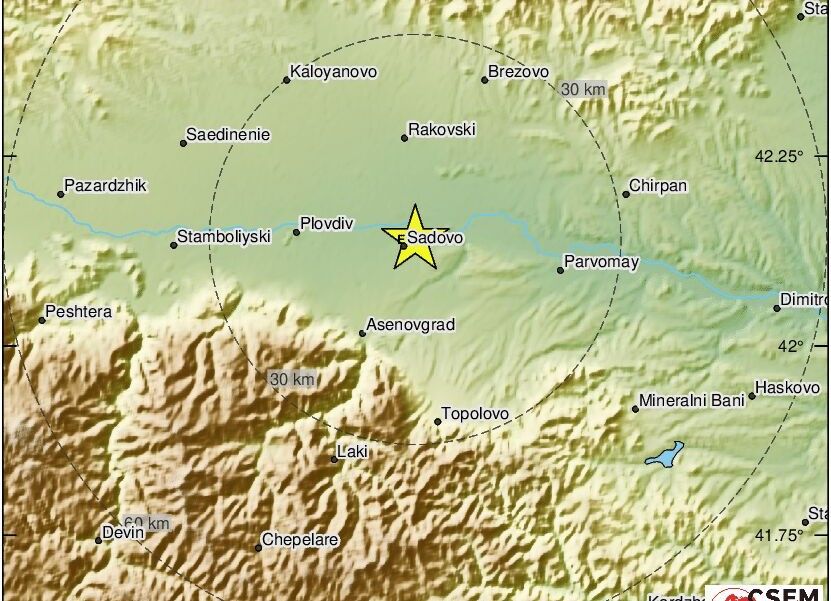 Земетресение с магнитус 4,9 по скалата на Рихтр е регистрирано