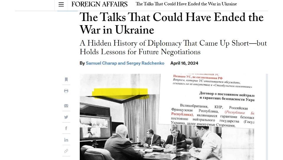 Снимка: Foreign Affairs: Преговорите, които можеха да сложат край на войната в Украйна