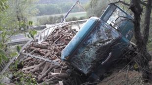 Камион с дърва падна от мост и затисна водача