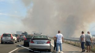 Голям пожар гори край автомагистрала Тракия в района на Пазарджик