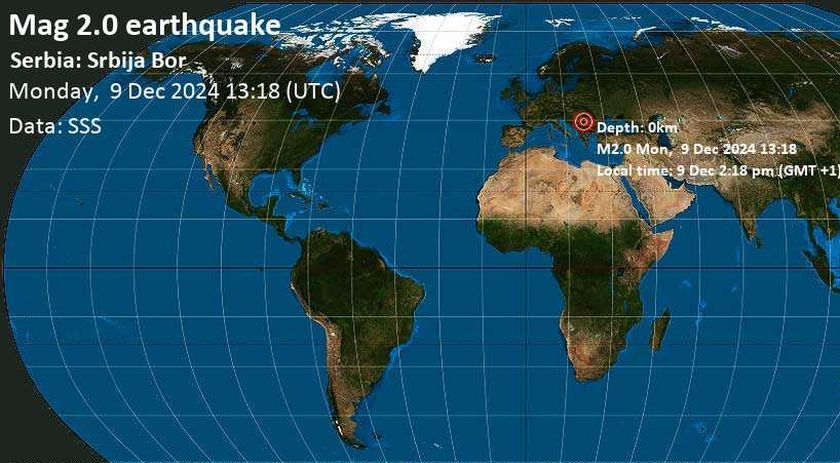 Слабо земетресение с магнитуд 2.0 разлюля на 12 км от