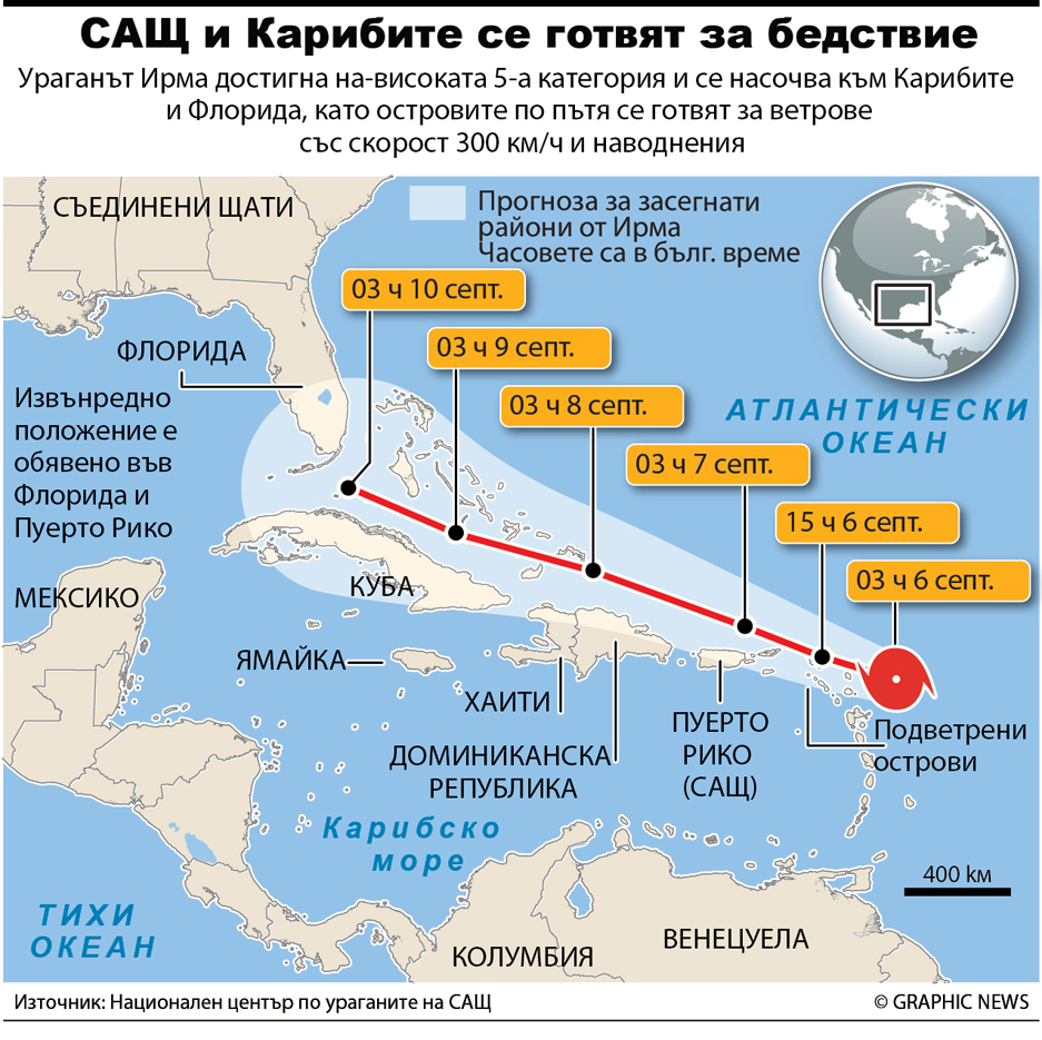 САЩ и Карибите се готвят за бедствие (ИНФОГРАФИКА)