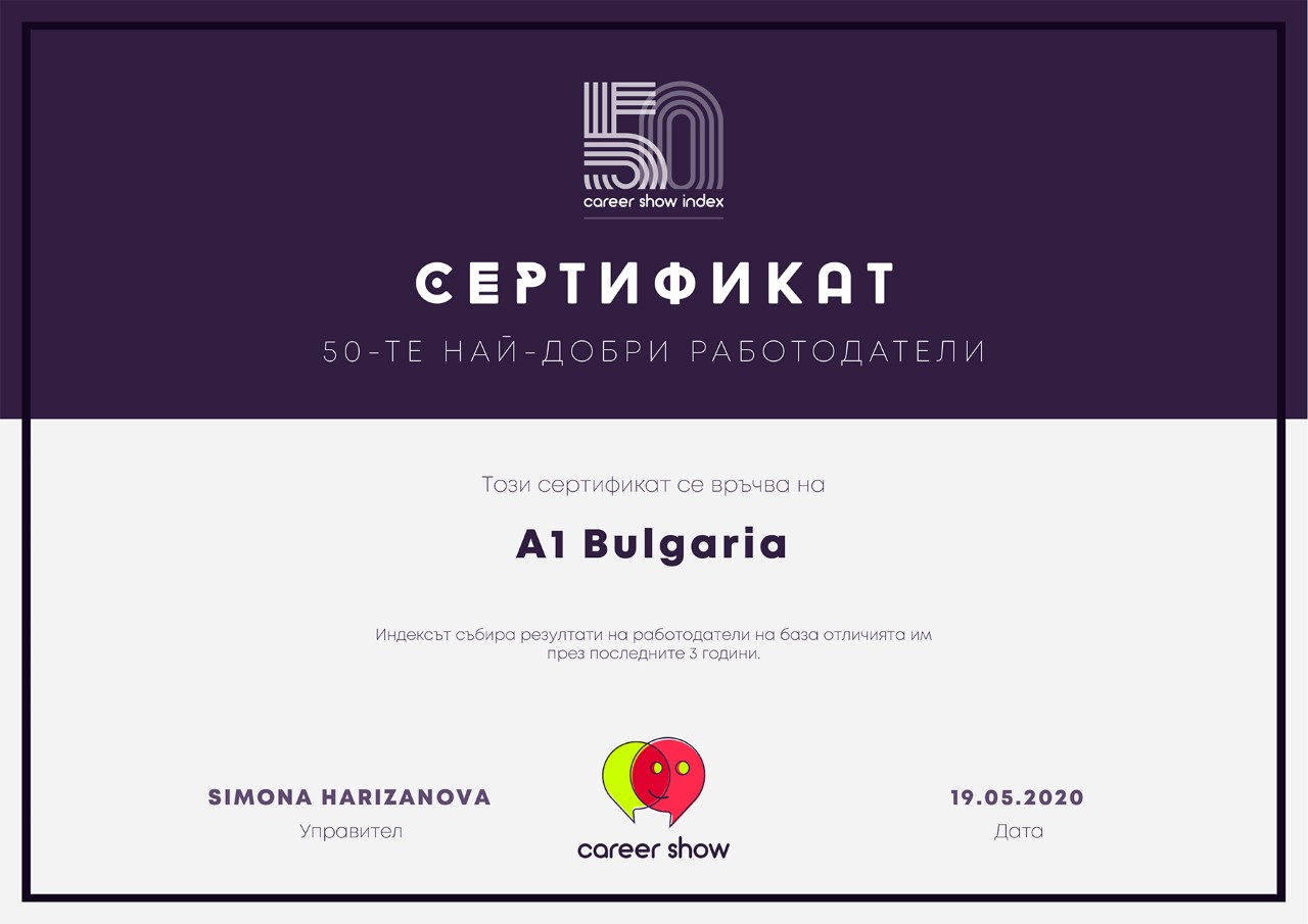 А1 води в класацията за най-добър работодател Career Show Index 2020 