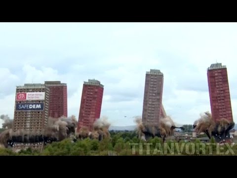 Уникален контролиран взрив срина за 7 секунди 6 небостъргача (Видео)