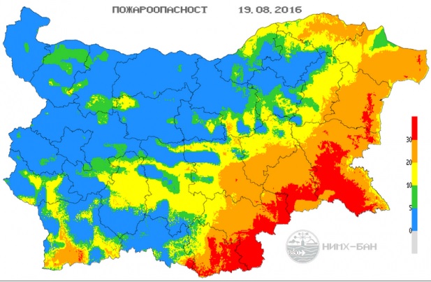Червен код за опасност от пожари в пет области