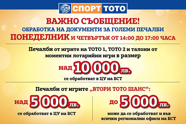 Понеделник и четвъртък – дни за изплащане на печалбите от тотото