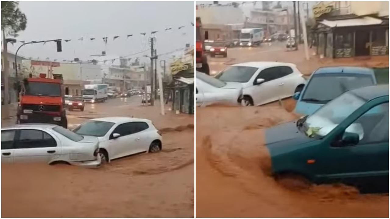 Наводнения и повредени пътища заради проливни дъждове на Крит, водата отнесе коли в морето (ВИДЕО)