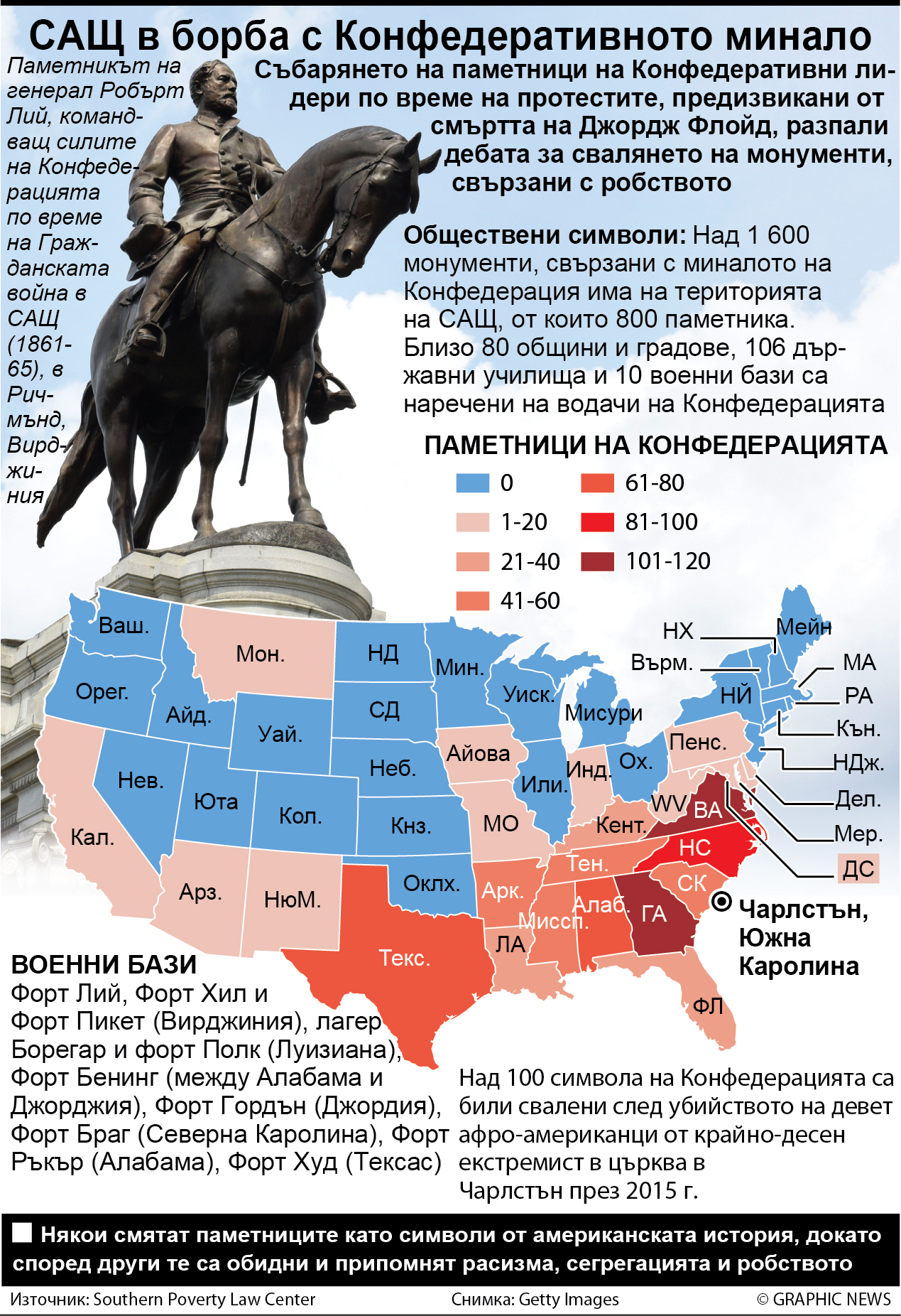 САЩ в борба с Конфедеративното минало (ИНФОГРАФИКА)