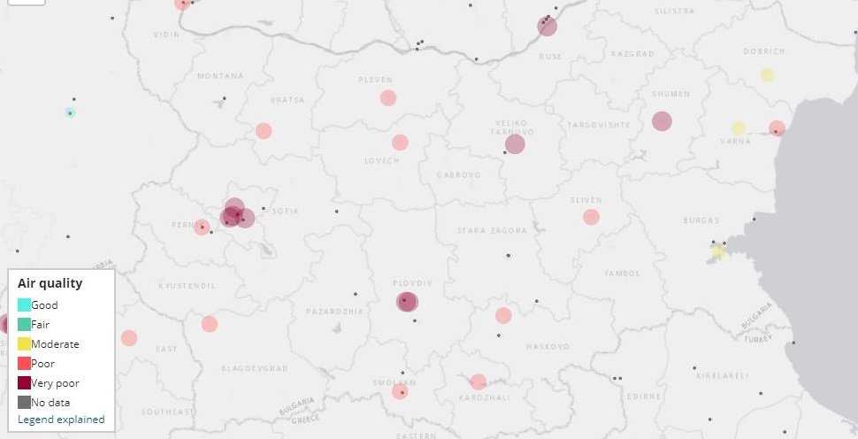 Вижте колко е замърсен въздухът у нас днес (ГРАФИКИ)