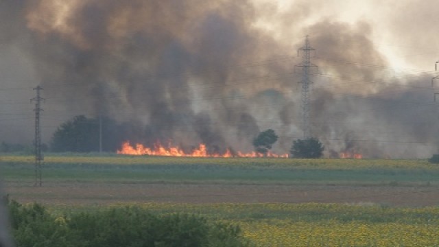 Голям пожар бушува в покрайнините на Пловдив
