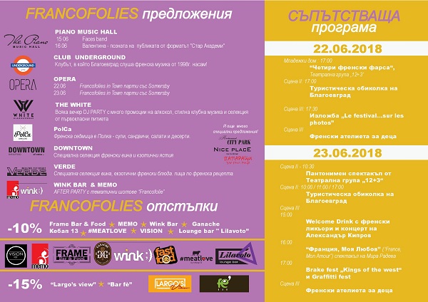 Община Благоевград изготви карта на заведенията,  подготвили интересни предложения за своите гости по време на „Франкофоли“