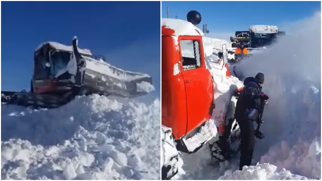 Тежка техника разчиства преспите по пътя за база Белмекен (ВИДЕО)
