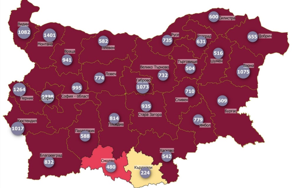 Почти цяла България е в тъмночервената COVID зона, само 3 области не са