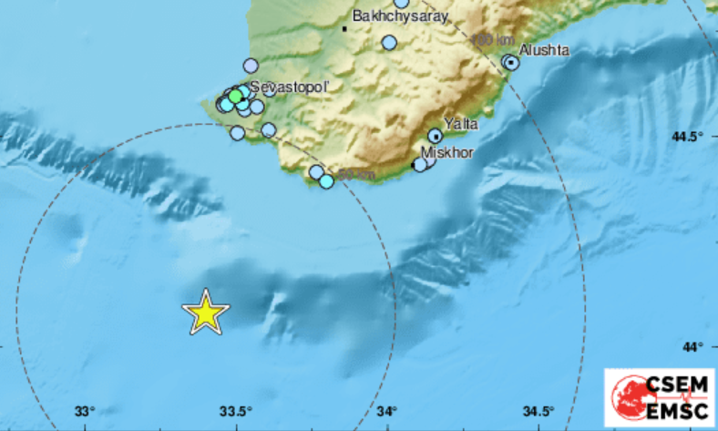 Земетресение с магнитуд 4,6 е регистрирано близо до южния бряг на Крим
