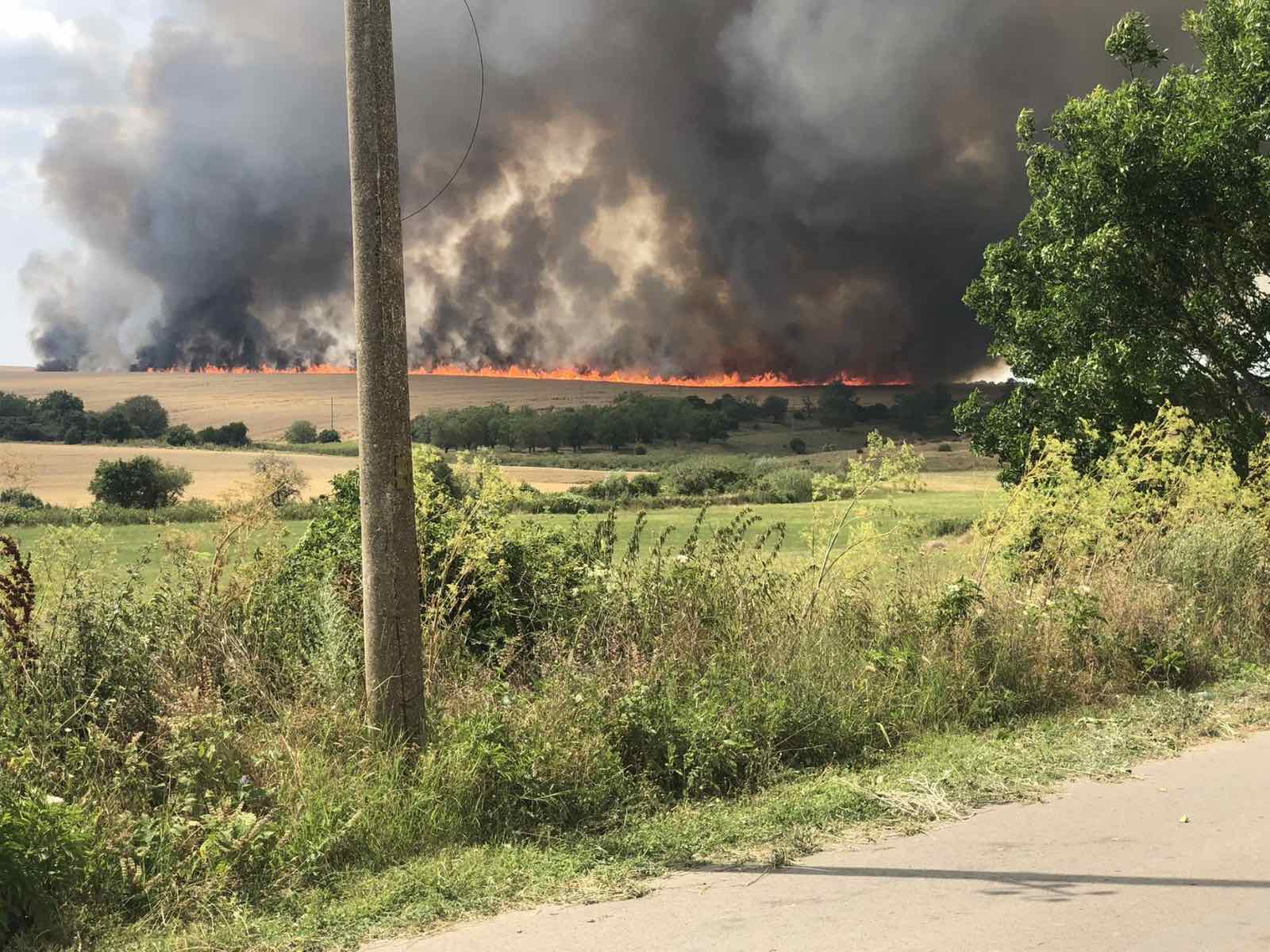 Четири екипа гасят пожар в ниви