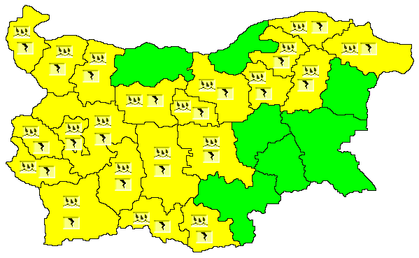 Жълт код за опасно време в по-голямата част от страната