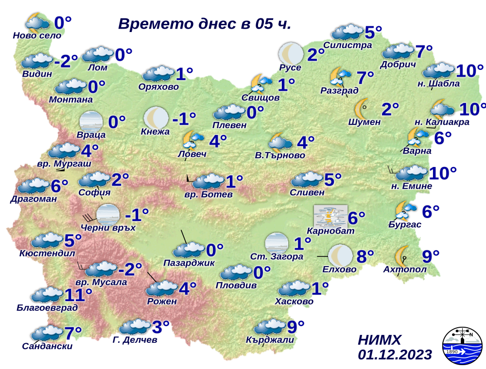 Времето в първите дни на декември: Ветровито и облачно, с валежи от дъжд