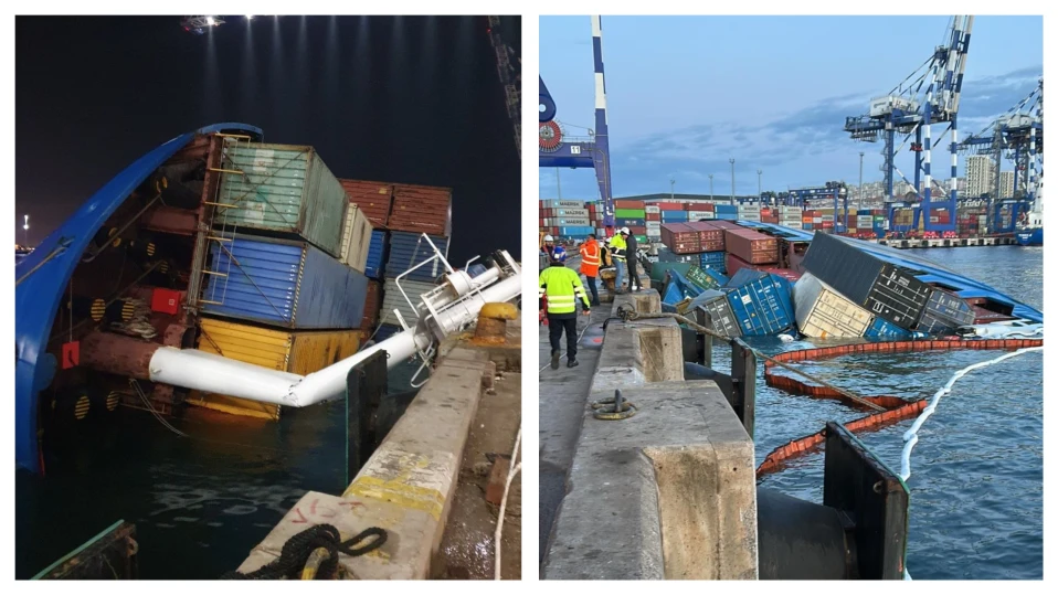 Kонтейнеровоз се преобърна край Истанбул (ВИДЕО)