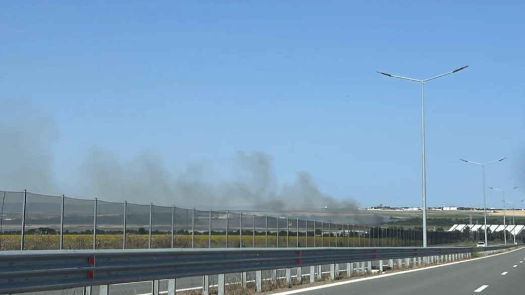 Пожар е лумнал в района на летището в Бургас съобщава
