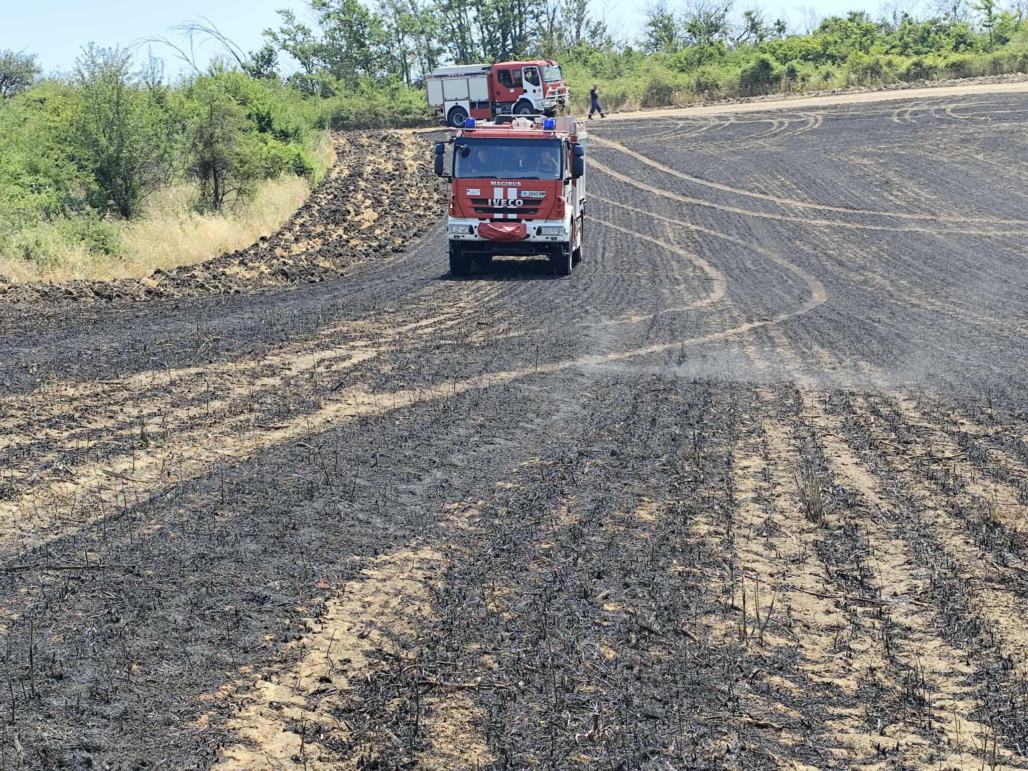 Горят сухи треви на главния път Пазарджик Белово в района на